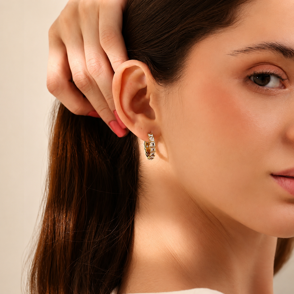 Allegra - Square Zirconia Huggie Earrings