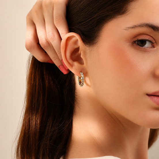 Allegra - Square Zirconia Huggie Earrings