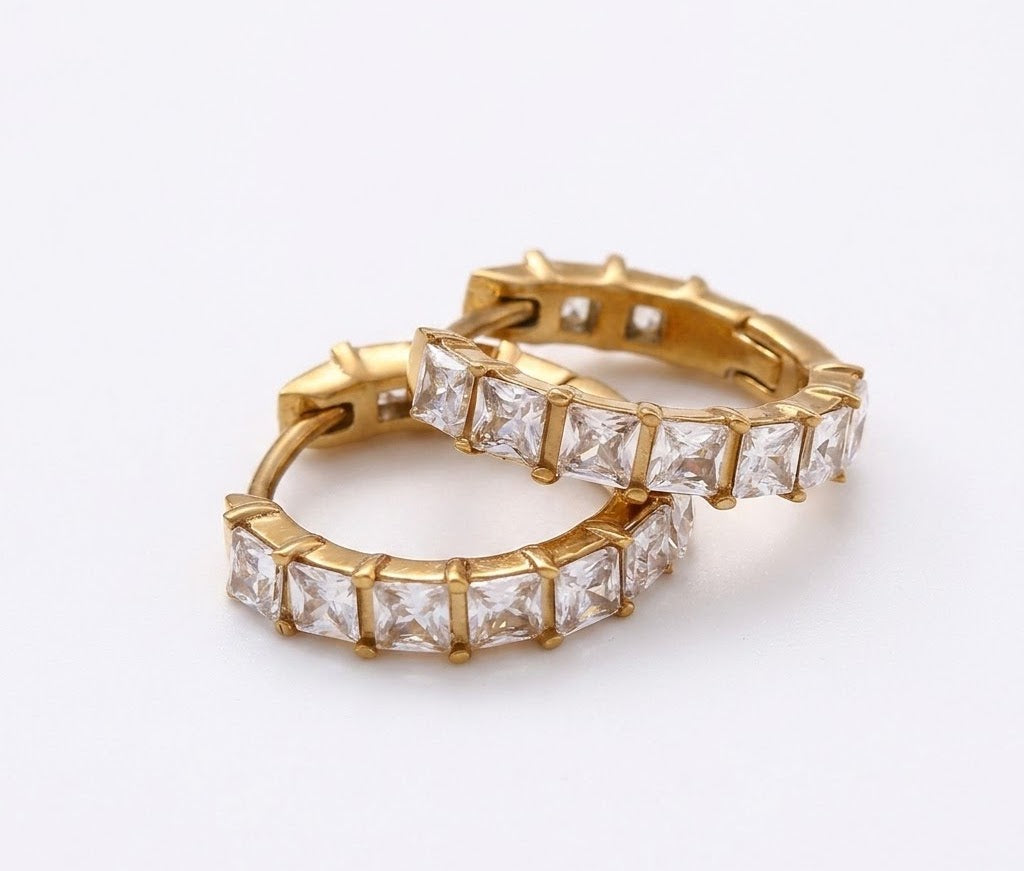 Allegra - Square Zirconia Huggie Earrings